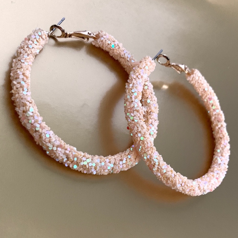 Peach Sparkly Hoop Earrings NEW NWT